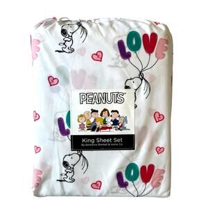 Snoopy Peanuts King Sheet Set Love Balloons 4 Pc Bedding NEW